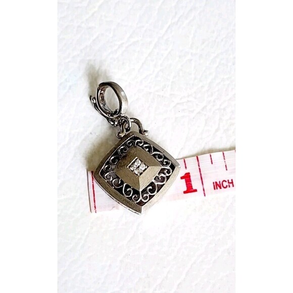 Gabriel and Co. Sterling 925 Silver/ Steel Dimond Scroll Filigree Square Pendant - Picture 7 of 8